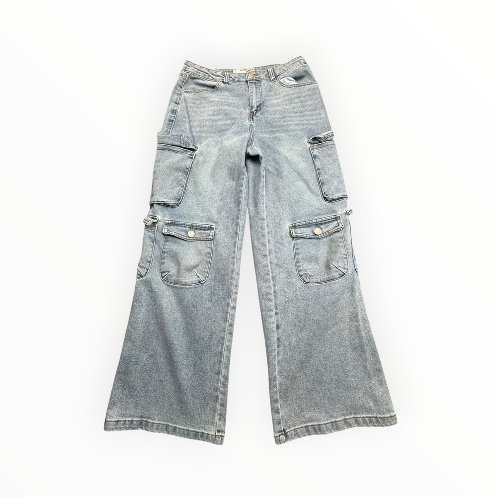 Love Cult Denim Cargo Pants Womens 11 Blue DM5181 Wide Leg Utility High Rise